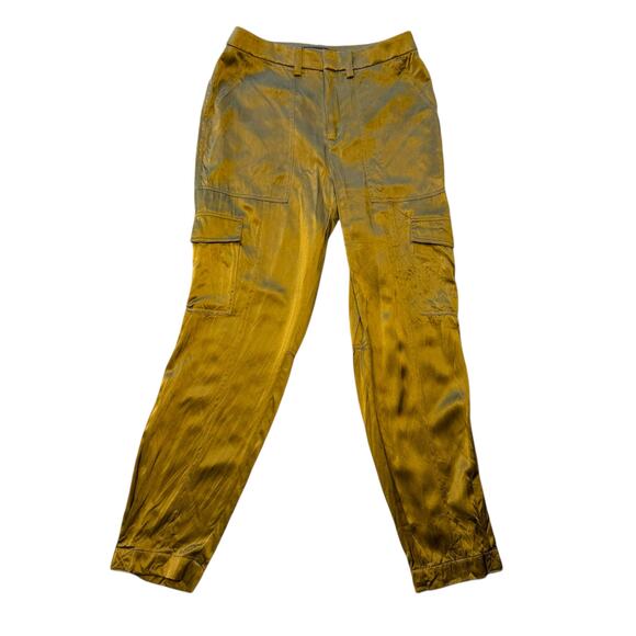 Banana Republic Women's Allure 100% Silk Cargo Pants Dark Chartreuse Size 0 - Picture 11 of 12